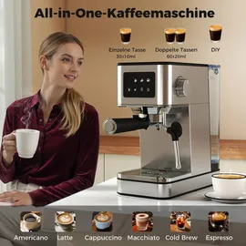 Costway Espressomaschine 20 Bar silberfarben mit Milchaufschäumer & 1,7L Tank