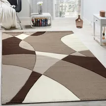 Paco Home Designer Teppich Modern Geometrische Muster Konturenschnitt In Braun Creme Beige, Grösse:80x150 cm