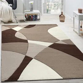 Paco Home Designer Teppich Modern Geometrische Muster Konturenschnitt In Braun Creme Beige, Grösse:80x150 cm