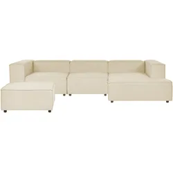 3-Sitzer Ecksofa Leinen beige linksseitig mit Ottomane APRICA