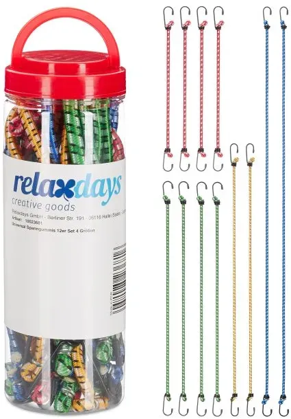 Relaxdays Spanngummi 48er Set 4 Größen Blau,Grün,Rot