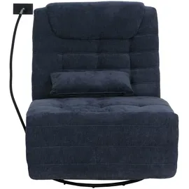 Mendler Relaxsessel HWC-P92 Chenille 82 x 96 x 0 cm Blau drehbar mit Liegeposition