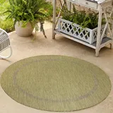 HomebyHome Waschbarer In & Outdoor Teppich Wetterfest 120 cm Rund Grün - Balkon Teppich Wasserfest - Teppich Küche 120 cm Rund Bordüre Design Camping Garten Terasse