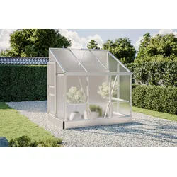 OUTFLEXX Flora Anlehngewächshaus, silber, Aluminium, 200 x 130 x 200 cm, robust, korrosionsbeständig, witterungsbeständig, Spitzdach