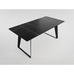Esstisch FLORINT 180x90cm schwarze Keramikplatte schwarze Design-Tischkufen