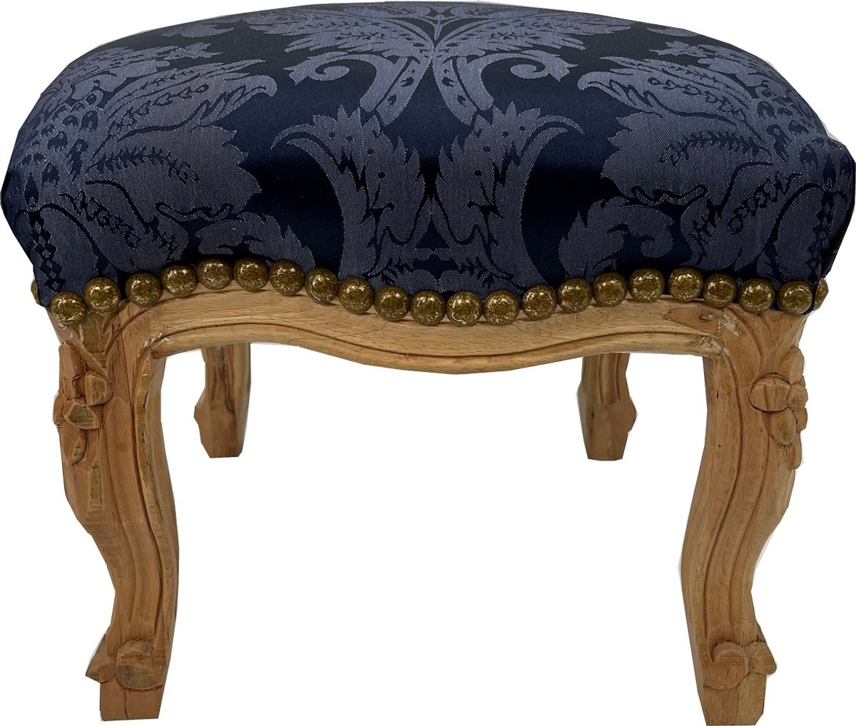 Casa Padrino Barock Fußhocker Royalblau Muster / Naturfarben - Handgefertigter Antik Stil Hocker mit elegantem Muster - Wohnzimmer Möbel im Barockstil - Barock Möbel