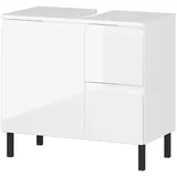 Lomadox Badezimmer-Waschbeckenunterschrank 60 cm breit in weiß Hochglanz, modern, Tür, 2 Schubladen, Metallfüße, grifflos