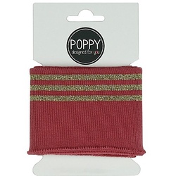 Poppy Strickbündchen "Glitzer-Streifen", altrosa/gold, 1,35 m