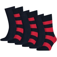 TOMMY HILFIGER Herren Socken, 6er Pack - Rugby Sock, Strümpfe, Streifen, uni/gestreift Rot 43-46