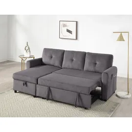 Atlantic Home Collection Schlafsofa "Gustavo L-Form, B: 199 cm", grau, B:199cm H:82cm T:127cm, 100% PES, ATLANTIC HOME COLLECTION, Sofas, Schlafsofa, mit Bettfunktion, Bettkasten & seitlichen Taschen, Topseller