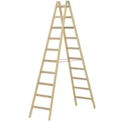 Hymer Holz-Sprossenstehleiter, beidseitig begehbar, 2x10 Sprossen