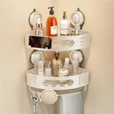 Voldra Duschablage Ohne Bohren, Duschregal Ecke Saugnapf Bogenförmiges Badezimmer Regal Wand Duschkorb mit Handtuchhalter Eckregal Bad Ablage Dusche Metall Regal Duschkorb Ohne Bohren(2 Stück, Weiß)