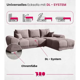 bromarkt Ecksofa NUBES Schlaffunktion Bettkasten L-Form 298x184x85cm Rosa - Rosa