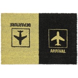 Relaxdays Fußmatte Kokos, Arrival Departure, Türvorleger mit Flugzeug-Motiv, innen & außen, 40x60 cm, schwarz/gelb