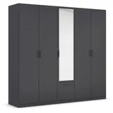 Rauch Möbel BARI Drehtürenschrank 5-türig, Kleiderschrank Grau-Metallic, 1 Schublade, mit Spiegel, 226x210x54cm