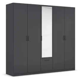 Rauch Möbel BARI Drehtürenschrank 5-türig, Kleiderschrank Grau-Metallic, 1 Schublade, mit Spiegel, 226x210x54cm