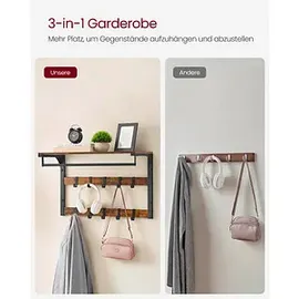 VASAGLE Wandgarderobe braun Holz 10 Haken 65,0 x 42,0 cm