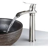 Hoher Wasserfall-Badezimmer-Wasserhahn, Retro-Waschtischmischer aus gebürstetem Matt, Messing-Waschtisch-Wasserhahn, antiker