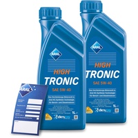 2x 1 L Liter ARAL HighTronic 5W-40 Motoröl inkl. Ölwechselanhänger