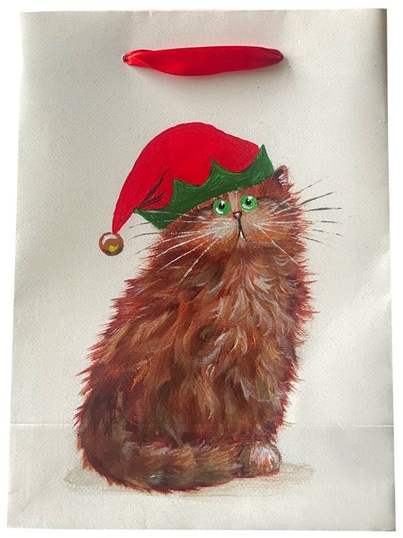 Weihnachten Kim Haskins Katzen  Elfen Geschenktasche - Mittelgroß (pro Stück)