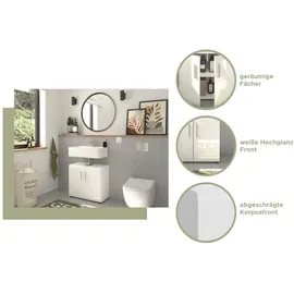 inn.furn Waschbeckenunterschrank weiß Hochglanz Badezimmer, Unterschrank 60 x 54 cm, Waschtisch Hunter