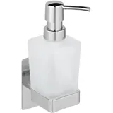 Wenko Seifenspender Genova Shine, 200 ml, Befestigen ohne Bohren, Edelstahl/Glas satiniert, 6,2 x 19,7 x 9 cm, Silber glänzend