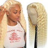 Curly Wig Honey Blonde Human Hair Wig 4x4 Lace Front Wig Pre Plucked Free Part Wig With Baby Hair Bleached Knot Brazilian Remy Hair Unprocessed Virgin Hair Echthaar Perücke 14 Zoll