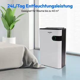 Medion DH30S Luftentfeuchter elektrisch (smart, bis zu 150m3 (60m2), 24Liter/24h, 43db leise, elektrischer Raumentfeuchter, Timer, Bodenrollen, Entfeuchter)