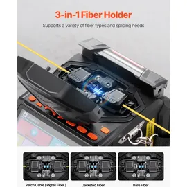 Vevor Glasfaser Spleißgerät, 6 Motoren, Kern- & Mantelausrichtung, mit 6 s schnellem Spleißen & 13 s Aufheizzeit, 5-Zoll-LCD-Bildschirm, 3-in-1-Faserhalter, 7800 mAh Akku für SM MM DS NZDS-Fasern