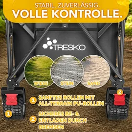 TRESKO Bollerwagen faltbar 215L mit Bremse schwarz