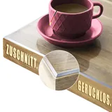 Floordirekt Transparente Tischfolie, Tischdecke mit 45° abgeschrägter Kante, Größe wählbar, Tischfolie nach Maß, Made in Germany, Schutzfolie, Tischschutz, Folie L:130 x B:50 cm