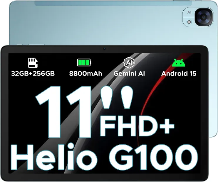 DOOGEE Tab E3 Android 15 AI Tablet, 32 GB + 256 GB/2 TB, 11 Zoll FHD+ & 90 Hz, Helio G100 Gemini AI Gaming Tablet, 8800 mAh Akku, 7,5 mm ultradünnes Metallgehäuse, Dual-SIM-Slots, 5G, WLAN, GPS, Bluetooth 5.2, Gesichtserkennung, Blau