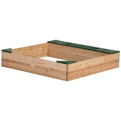 Sandkasten AMY mit Fach, Sitzecken und Abdeckung, Holz