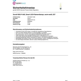 Sonoff B02-F-A60, Smart LED-Filamentlampe, warm-weiß, E27