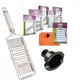 Novabest Gigant 4-fach Gemüsehobel mit gleich 6 zusätzlichen Einsätzen Edelstahl Der Multihobel, Krauthobel, Gurkenhobel und Parmesanreibe in Einem