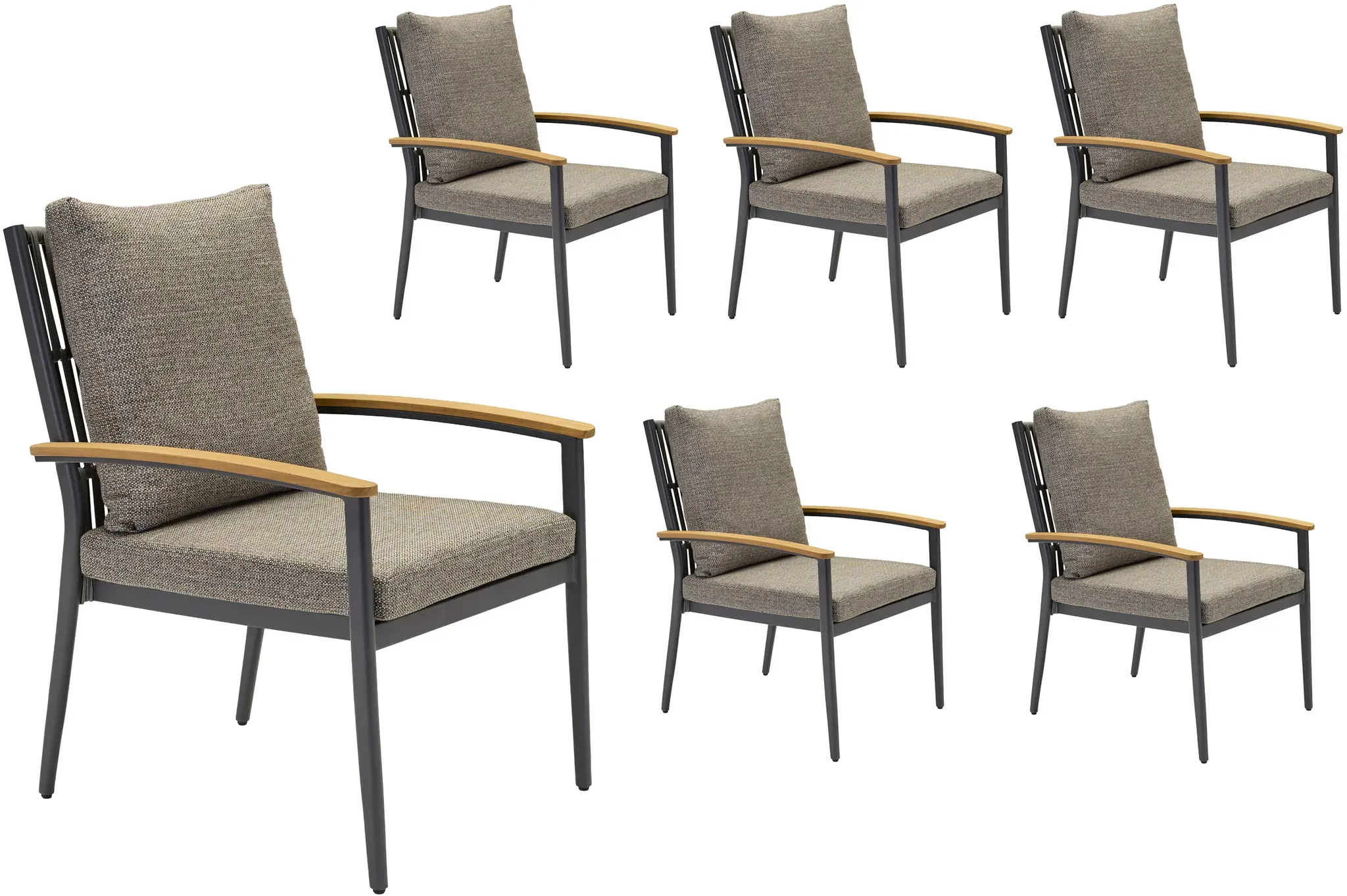 LC Garden »Avento« 6er Set Gartenstühle Anthrazit Armlehnstühle inkl. Teakarmlehnen
