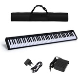 Costway 88 Tasten Keyboard, Digitales Piano mit halbbeleuchteten Tasten, tragbares elektronisches Musikinstrument, inkl. Tragetasche klappbar weiß