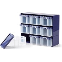 Prym 612399 Sortierkasten mit 9 Boxen, Organizer für kleinteiliges Nähzubehör, pflaumeblau/transparent, 27 x 12 x 21cm