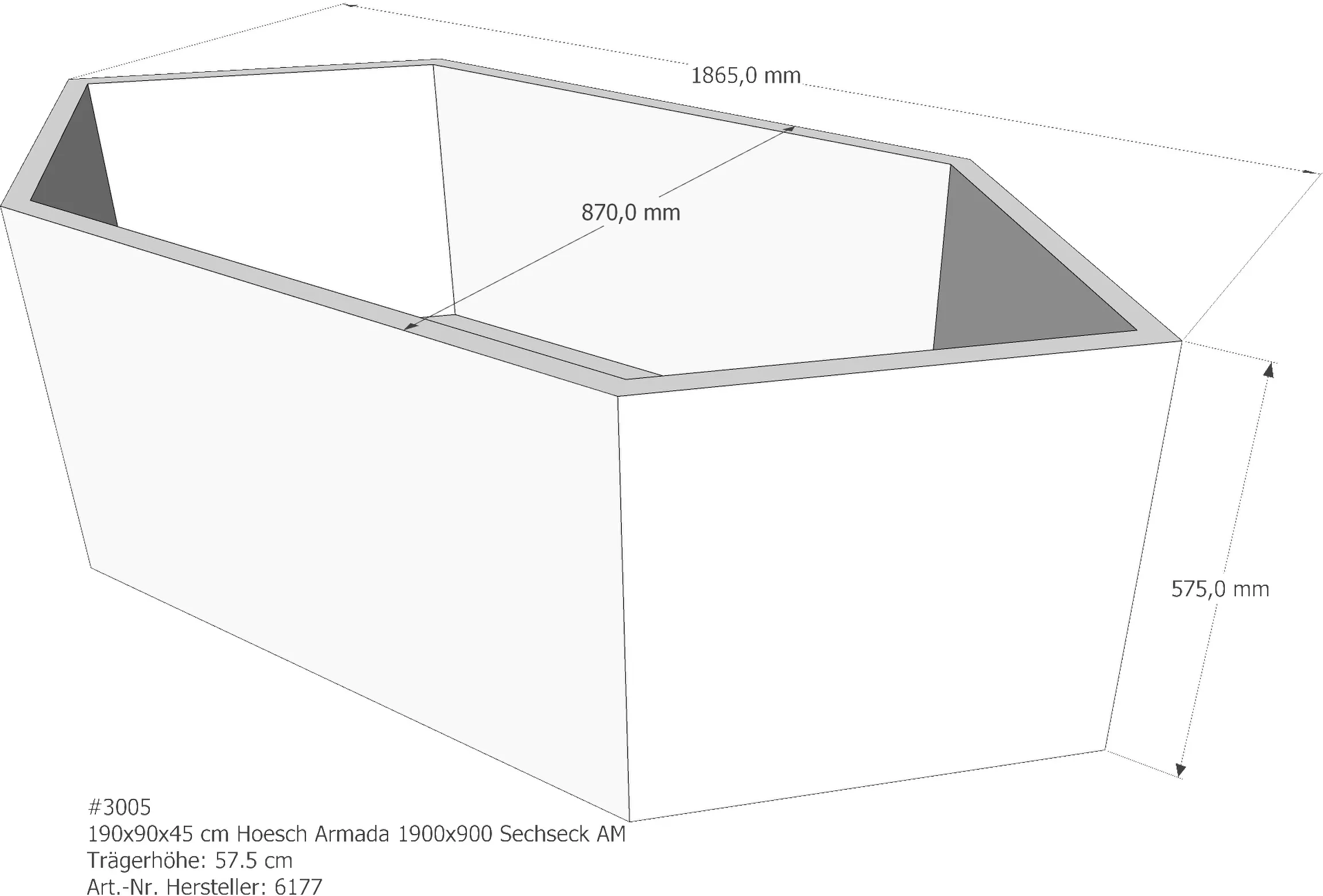 Wannenträger Hoesch Armada 1900x900 190x90x45 cm Sechseck AM