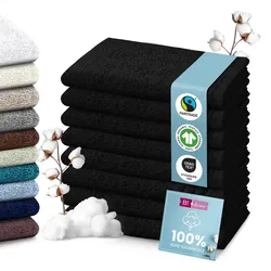 Set Handtücher Baumwolle Plain Design - Farbe: Schwarz, Größe: 30x50