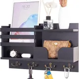 Famanu Schlüsselhalter Wandhalterung mit 4 Haken - Holz in Schwarz