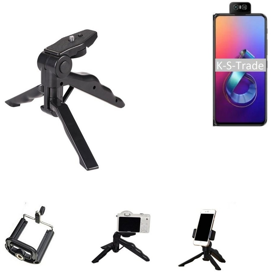 K-S-Trade für Asus Zenfone 6 (2019) Smartphone-Halterung, (Stativ Tisch-Ständer Dreibein Handy-Stativ Ständer Mini-Stativ) schwarz
