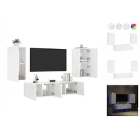vidaXL TV-Schrank TV-Lowboard 4-tlg Wohnwand mit LED-Beleuchtung Weiß Holzwerkstoff weiß