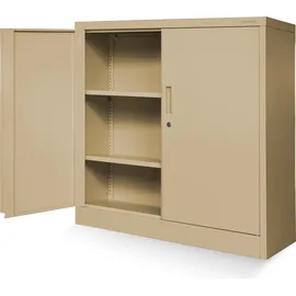 Jan Nowak Kleiner Aktenschrank C001B Büroschrank mit Flügeltüren Metallschrank Pulverbeschichtet Stahlblech Abschließbar 92,5 x 90 x 40 cm, Farbe: Beige