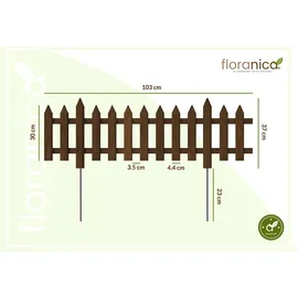 Pemicont Floranica Steckzaun Gartenzaun Kiefer 1 stk 30 x 100 cm Braun Metallstäben Begrenzungszaun Dekorative Beeteinfassung Beetumrandung - Braun