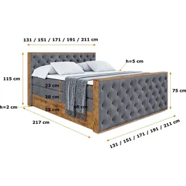 altdecor Boxspringbett 180 x 200 cm H3 Grau