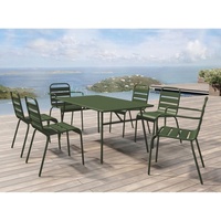 MYLIA Garten-Essgruppe: Tisch D. 160 cm + 2 stapelbare Sessel + 4 stapelbare Stühle - Metall - Khaki - MIRMANDE von MYLIA