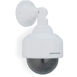 Relaxdays Kamera Dummy, blinkendes LED-Licht, innen & außen, Einbrecher Abschreckung, Überwachungskamera Attrappe, weiß