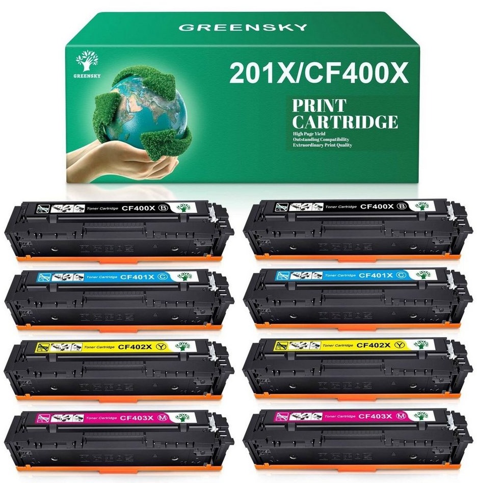 Greensky Tonerkartusche 8er Multipack Kompatible für HP 201X CF400X, (Schwarz Cyan Gelb Magenta), Color Laserjet Pro MFP M277dw M277n M274n M277 M252dw M252n bunt|gelb|schwarz
