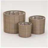 colourliving Blumentopf Gala Pflanzkübel Rattan 3er-Set – Große Indoor Blumentöpfe Naturgrau (3 St), Integrierter Folieneinsatz, dekorative Flechtoptik beige|grau